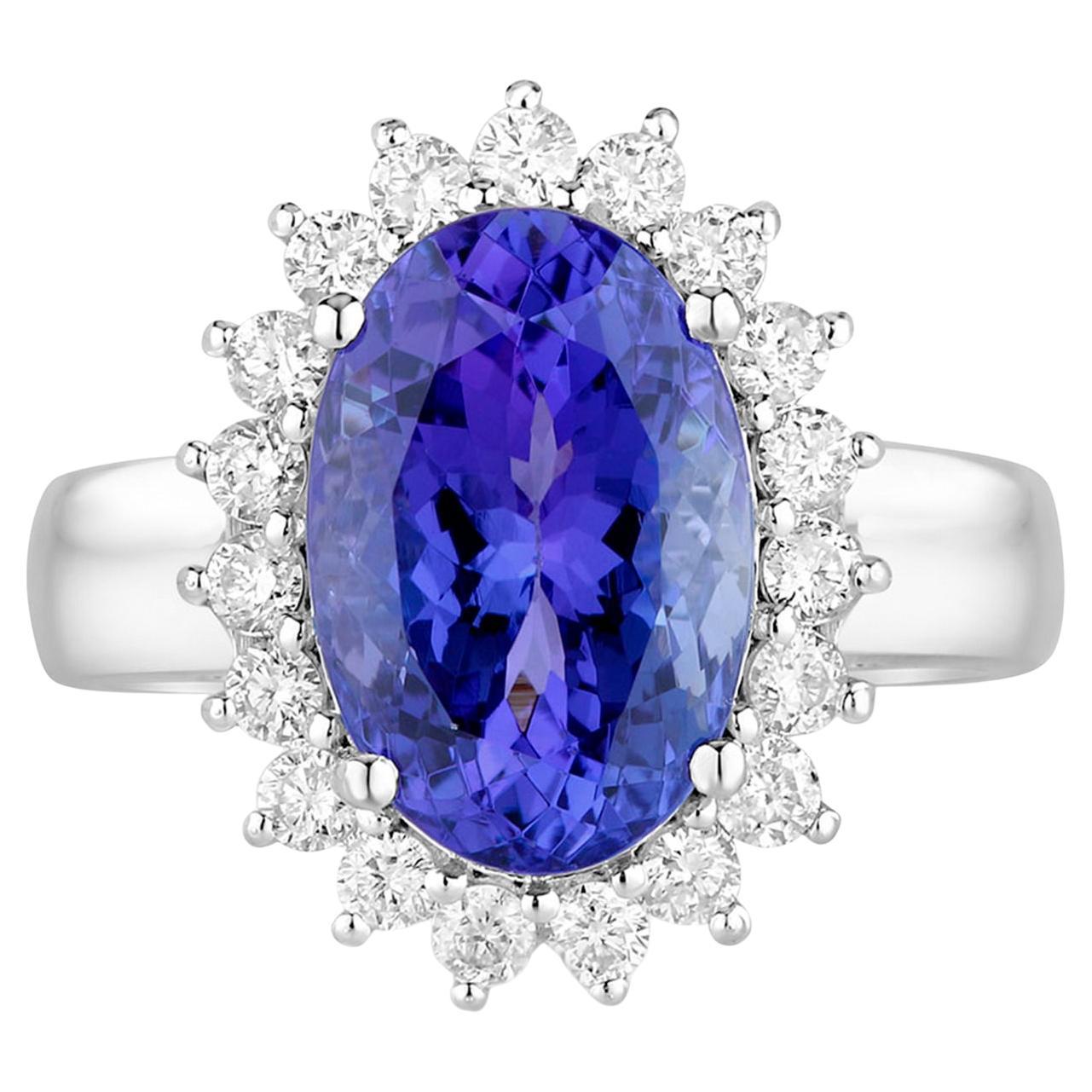 Tanzanite Ring Diamonds 5.9 Carats 14K White Gold