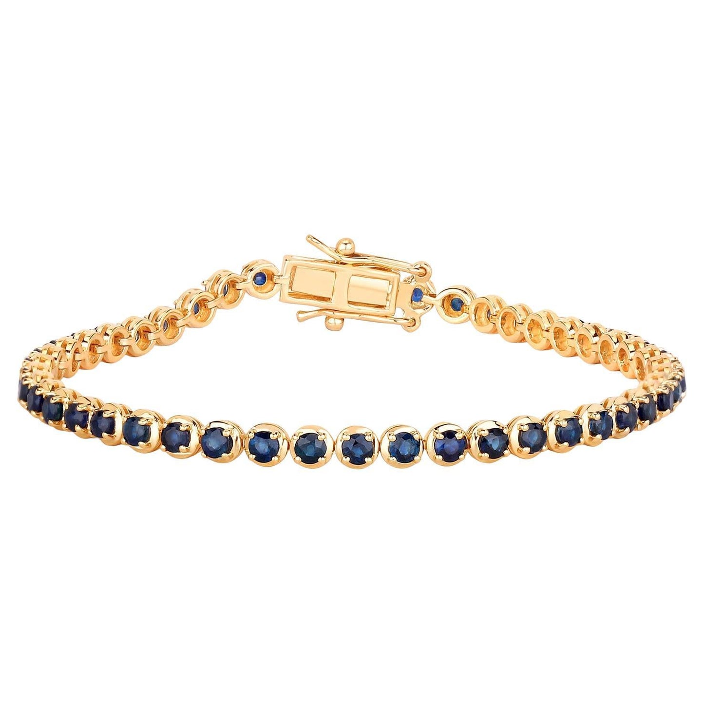 Natural Blue Sapphire Bracelet 3.12 Carats 14K Yellow Gold