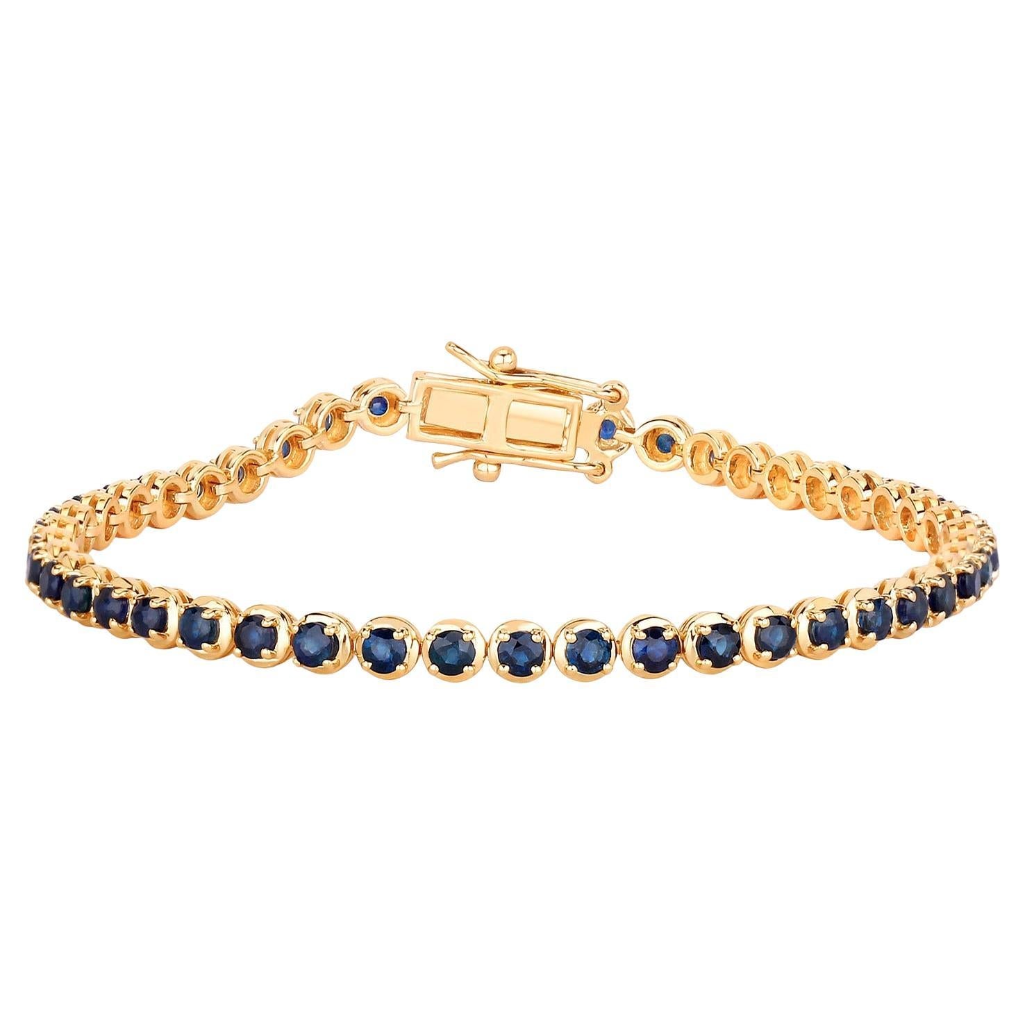 Natural Blue Sapphire Bracelet 3.12 Carats 14K Yellow Gold