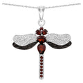 Garnet Dragonfly Pendant With White Topaz 2.2 Carats Sterling Silver