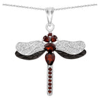 Garnet Dragonfly Pendant With White Topaz 2.2 Carats Sterling Silver