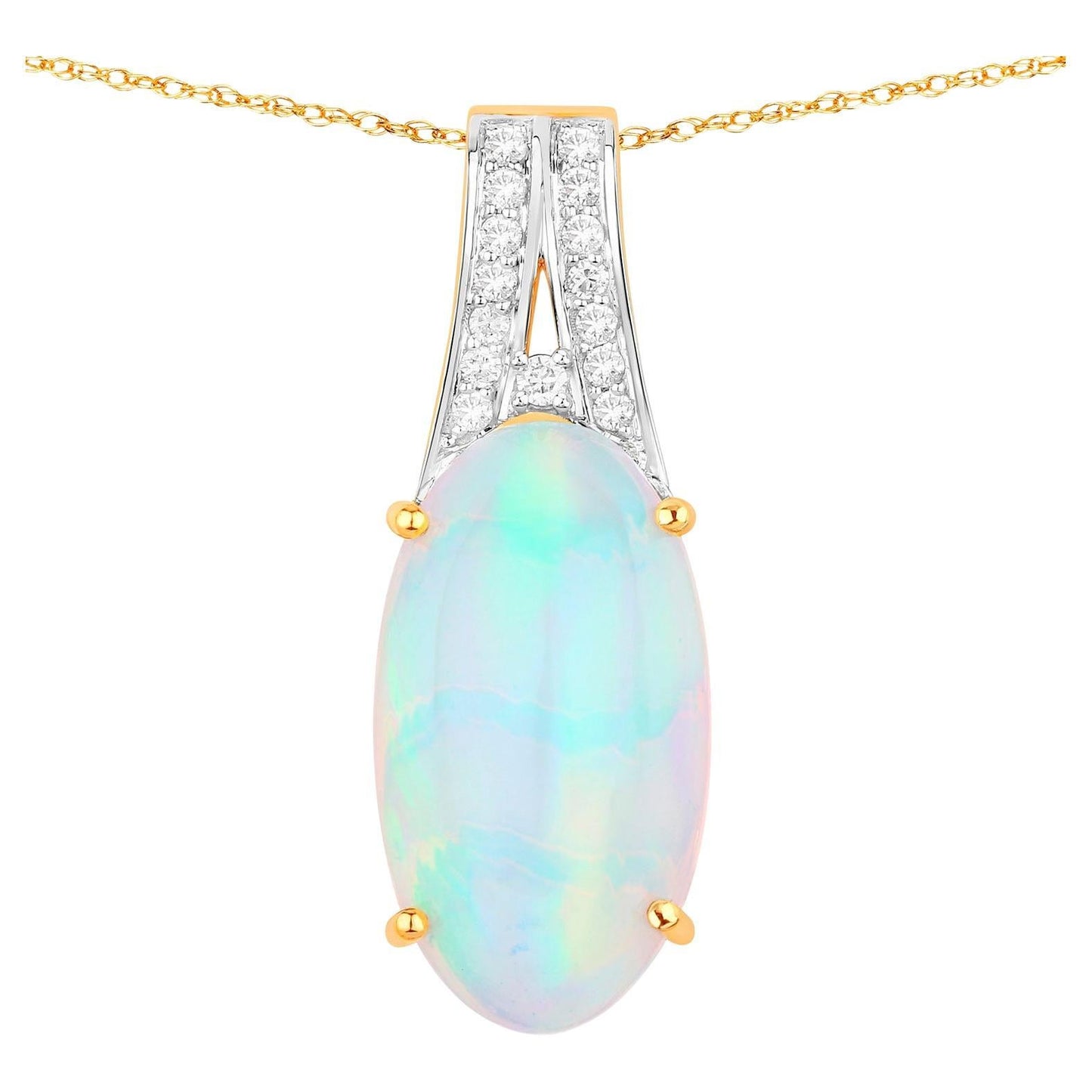 Ethiopian Opal Pendant Necklace Diamonds 7.55 Carats 14K Yellow Gold