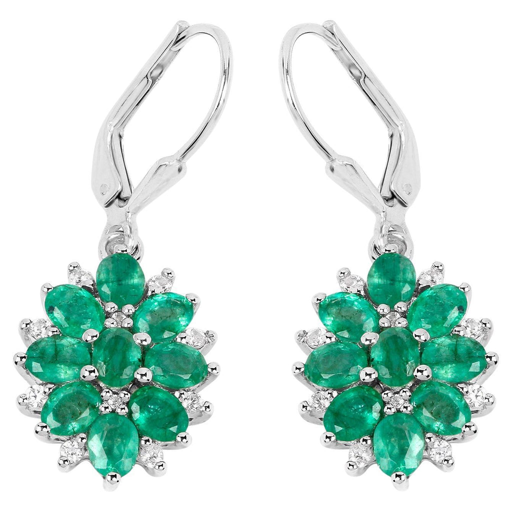 Natural Emerald Earrings With White Zircon 3 Carats Sterling Silver