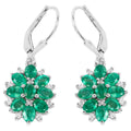 Natural Emerald Earrings With White Zircon 3 Carats Sterling Silver