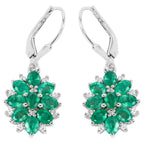 Natural Emerald Earrings With White Zircon 3 Carats Sterling Silver