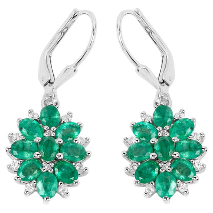 Natural Emerald Earrings With White Zircon 3 Carats Sterling Silver
