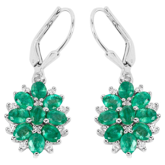 Natural Emerald Earrings With White Zircon 3 Carats Sterling Silver