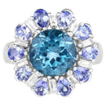 London Blue Topaz Ring With Tanzanite 6.12 Carats Sterling Silver