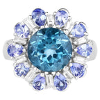 London Blue Topaz Ring With Tanzanite 6.12 Carats Sterling Silver