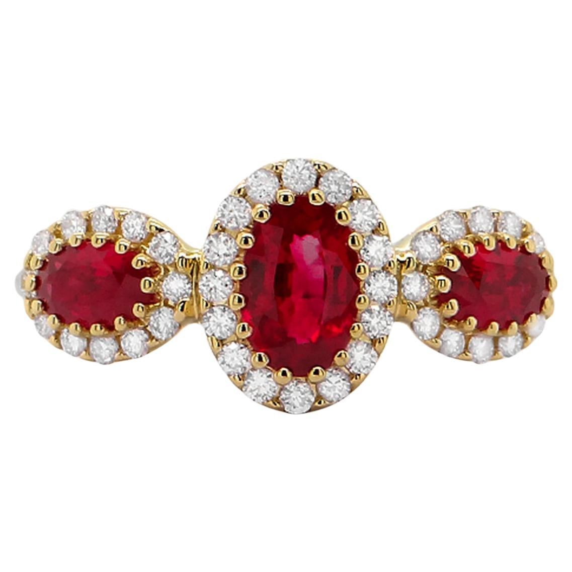 Ruby Ring With Diamonds 1.60 Carats 18K Gold