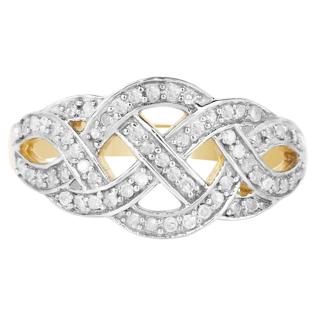 Diamond Knot Ring 0.24 Carats Gold Plated Silver