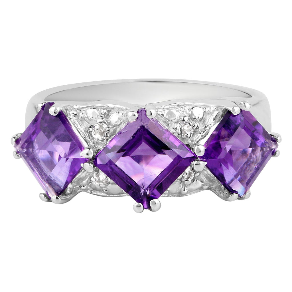 Amethyst Ring With White Topaz 3.06 Carats Sterling Silver