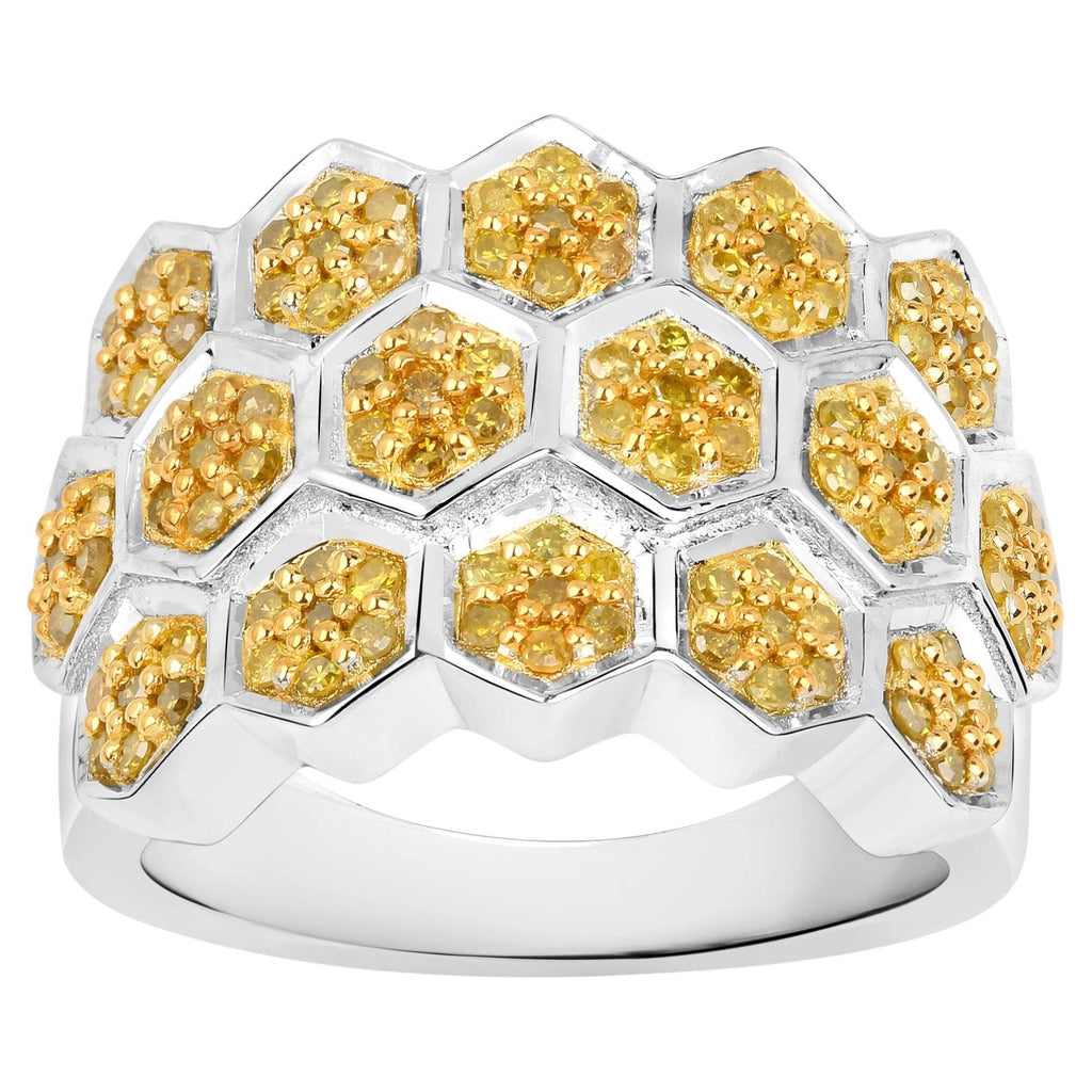 Yellow Diamond Ring 0.74 Carats Sterling Silver