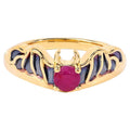 Ruby Bat Ring 0.32 Carats Gold Plated Silver