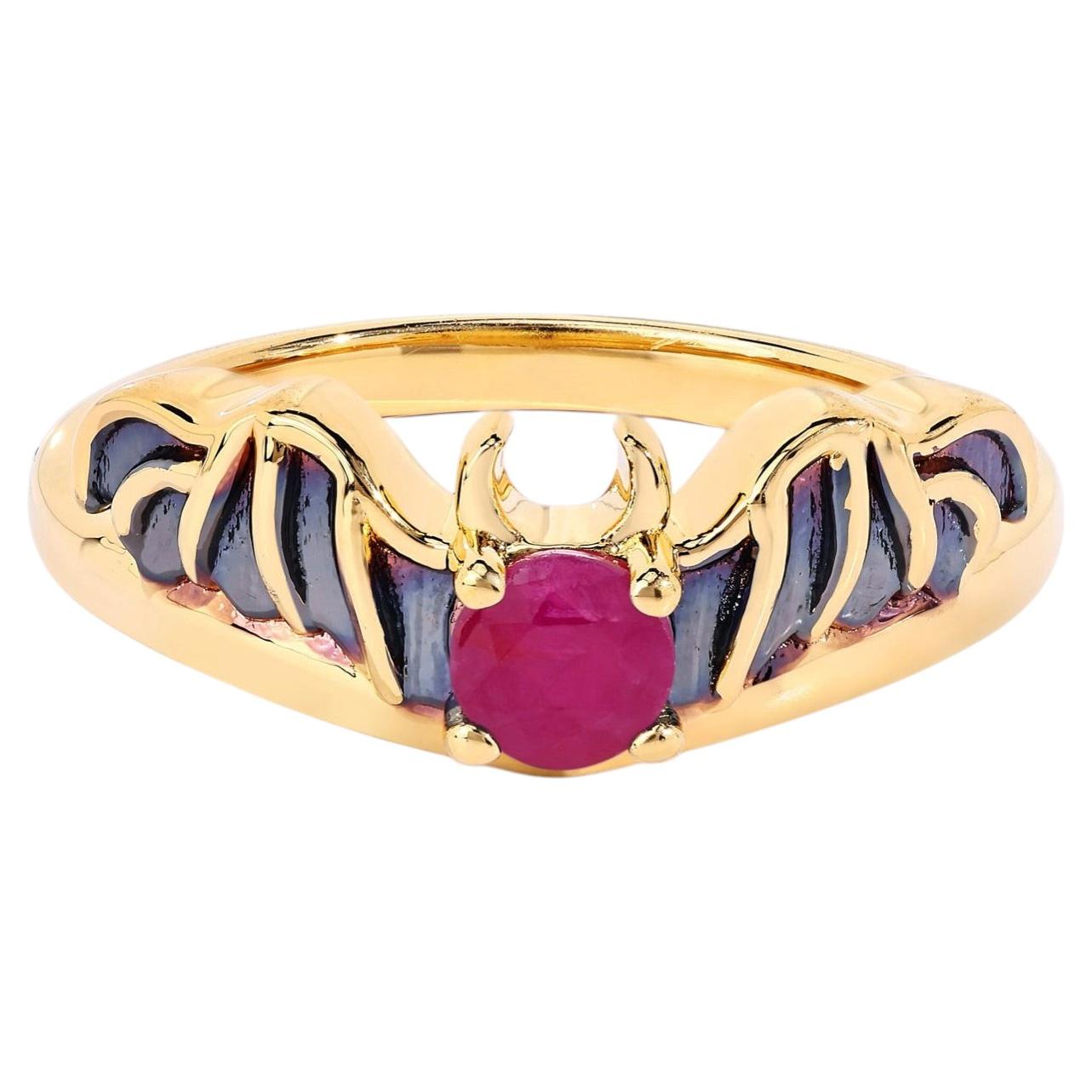 Ruby Bat Ring 0.32 Carats Gold Plated Silver