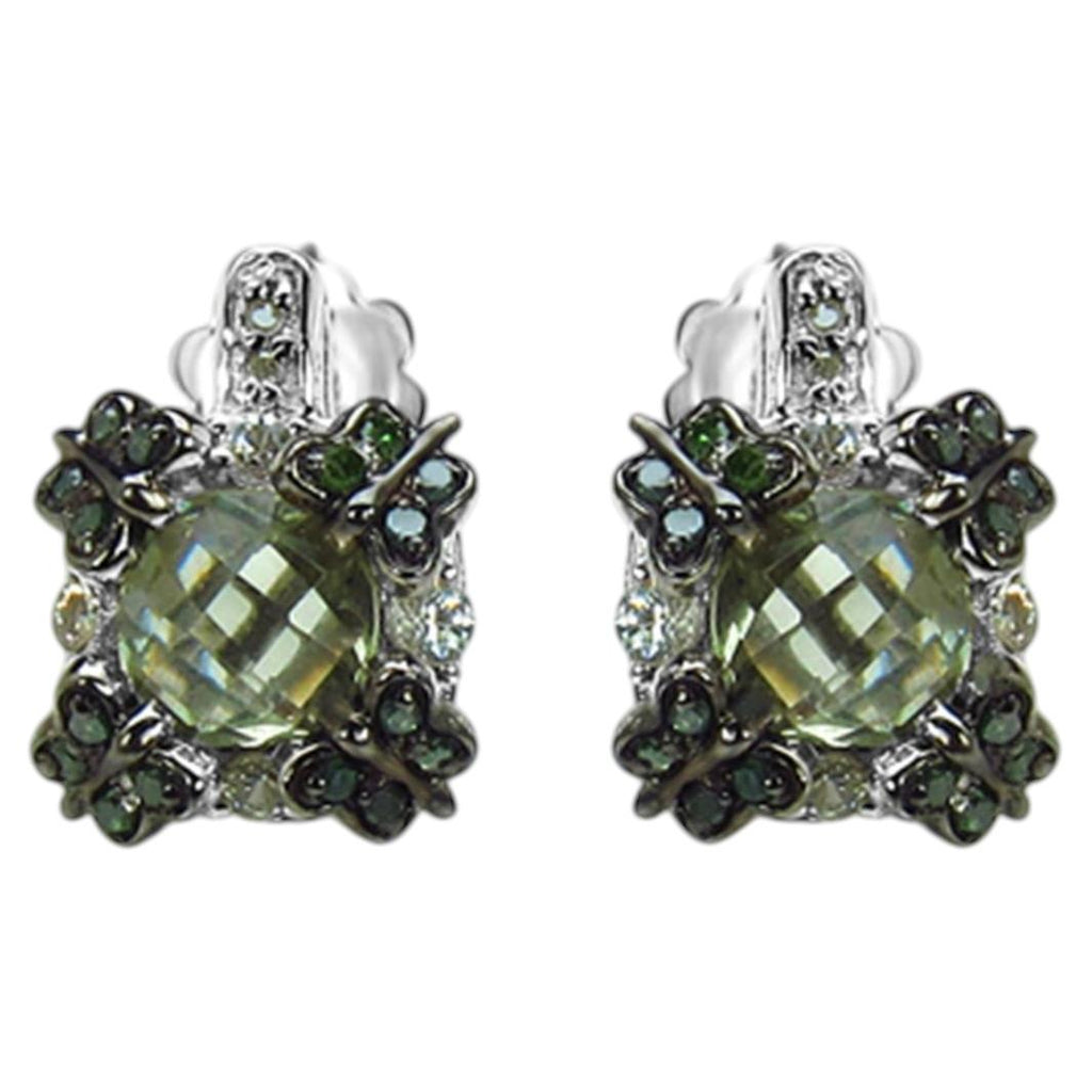 Green Amethyst Earrings With White Sapphire 2.86 Carats Sterling Silver