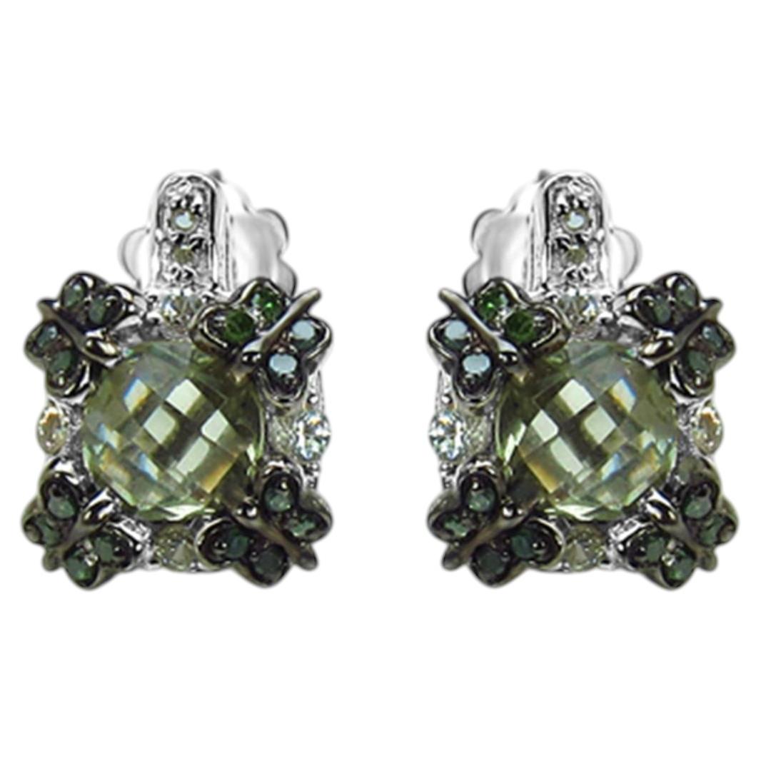 Green Amethyst Earrings With White Sapphire 2.86 Carats Sterling Silver
