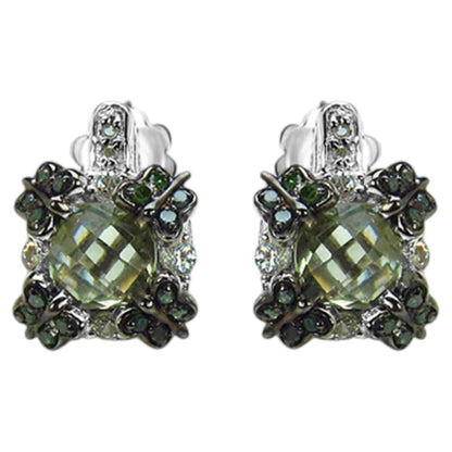 Green Amethyst Earrings With White Sapphire 2.86 Carats Sterling Silver
