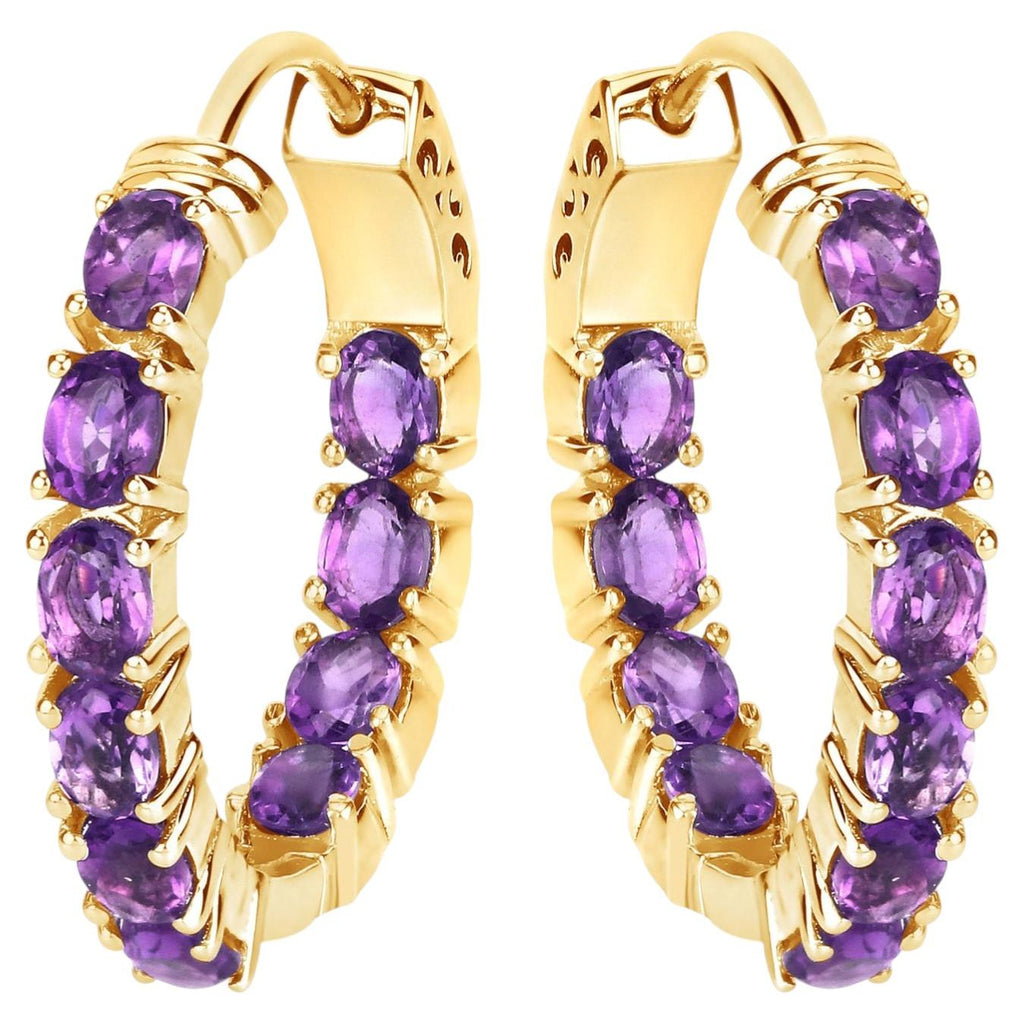 Amethyst Hoop Earrings 3.18 Carats Gold Plated Silver