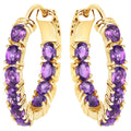 Amethyst Hoop Earrings 3.18 Carats Gold Plated Silver