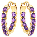 Amethyst Hoop Earrings 3.18 Carats Gold Plated Silver