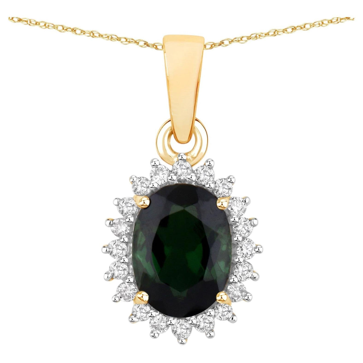 Green Tourmaline Pendant With Diamonds 1.36 Carats 14K Yellow Gold