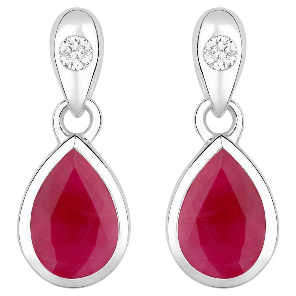 Ruby Earrings Diamonds 1.64 Carats 10K White Gold