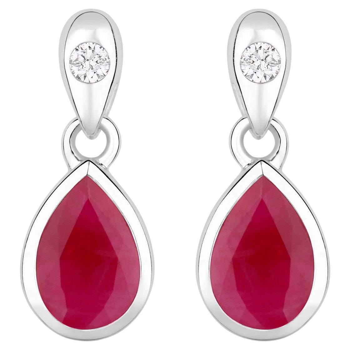 Ruby Earrings Diamonds 1.64 Carats 10K White Gold