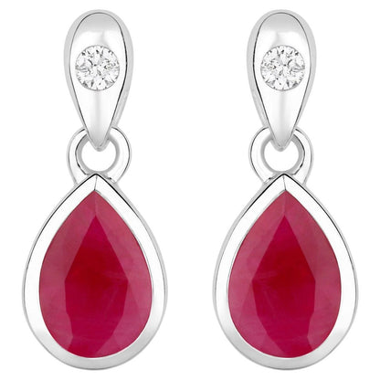 Ruby Earrings Diamonds 1.64 Carats 10K White Gold