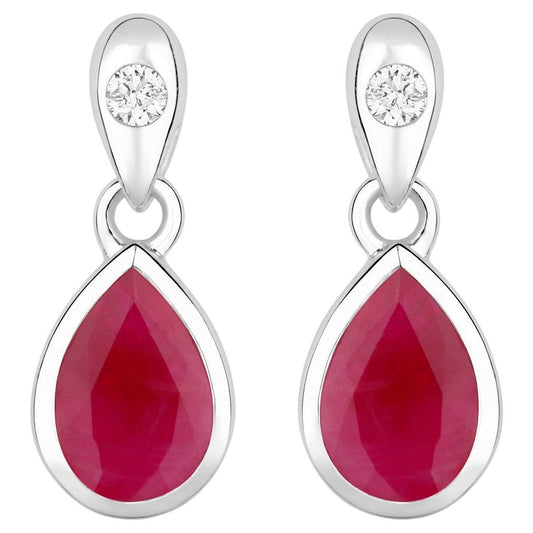 Ruby Earrings Diamonds 1.64 Carats 10K White Gold
