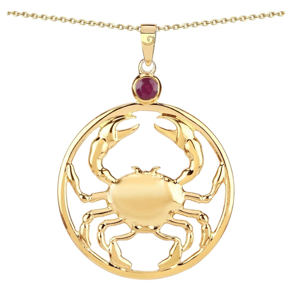 Ruby Cancer Pendant 0.32 Carats Gold Plated Silver