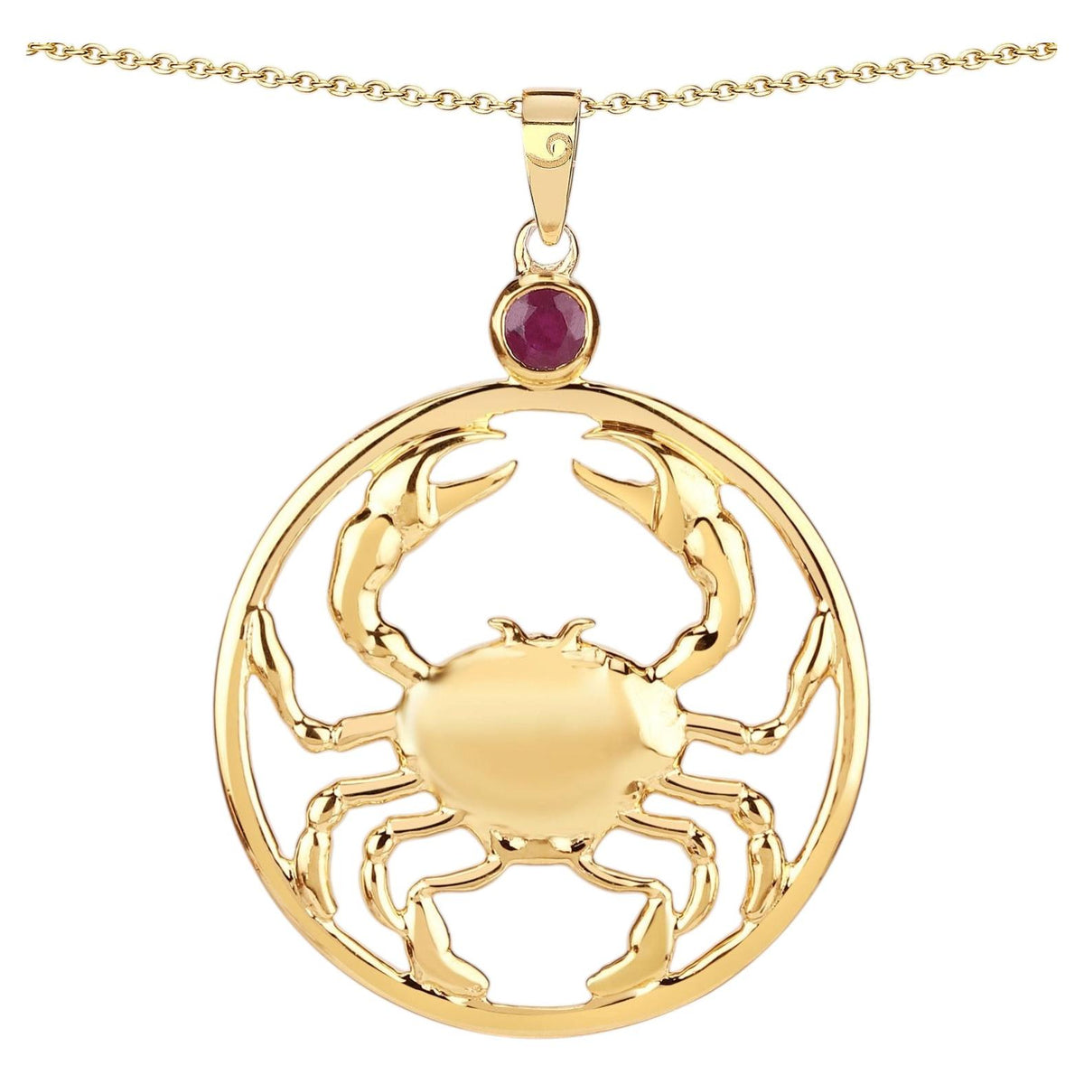 Ruby Cancer Pendant 0.32 Carats Gold Plated Silver