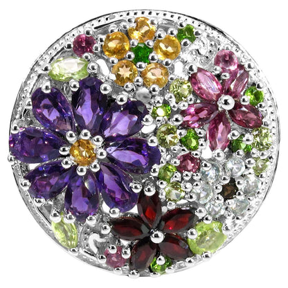 Multicolored Gemstones Flower Ring Amethyst Peridot Garnet Topaz Citrine