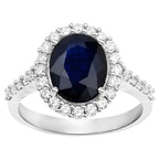Blue Sapphire Ring With Diamonds 3.66 Carats 14K White Gold