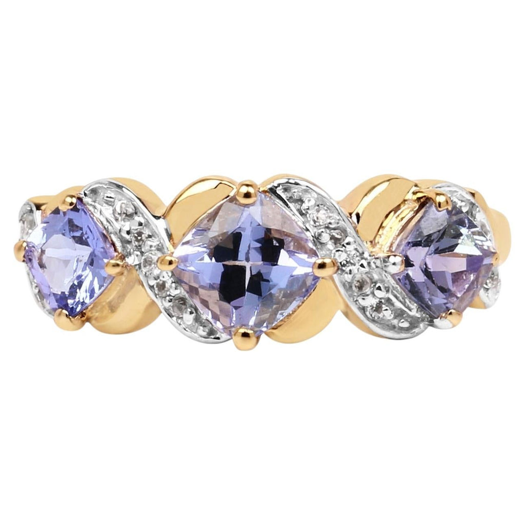 Tanzanite Ring With White Topaz 1.16 Carats Gold Plated Silver