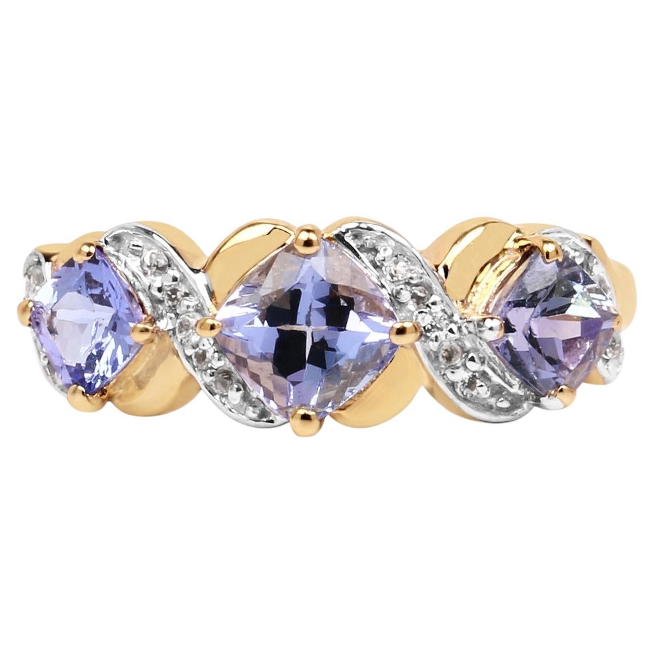Tanzanite Ring With White Topaz 1.16 Carats Gold Plated Silver