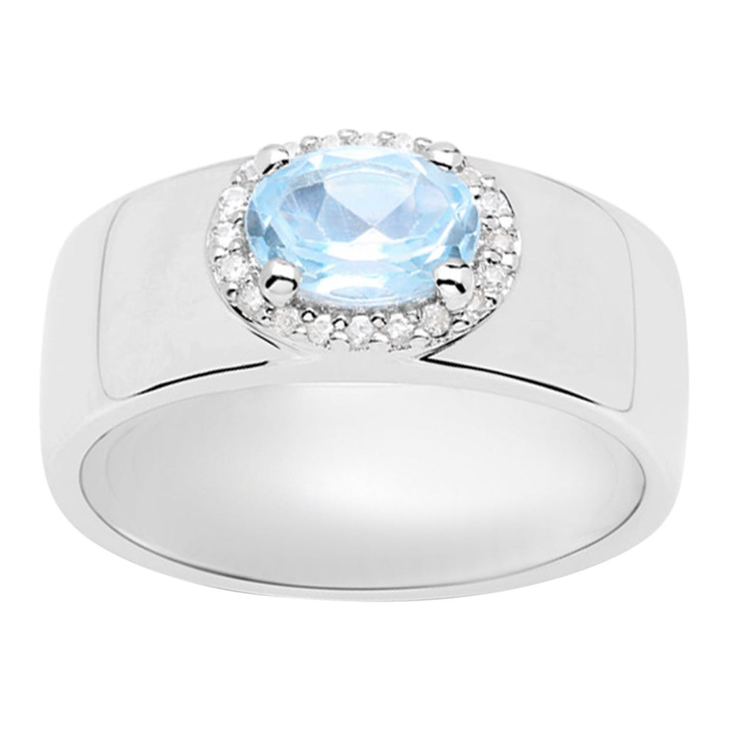 Blue Topaz Ring With White Topaz 1.04 Carats Sterling Silver