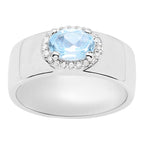 Blue Topaz Ring With White Topaz 1.04 Carats Sterling Silver