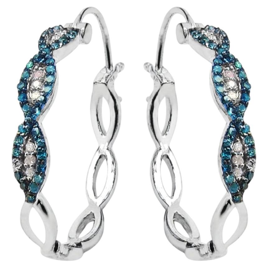 Blue Diamond Earrings With White Diamonds 0.46 Carats Sterling Silver