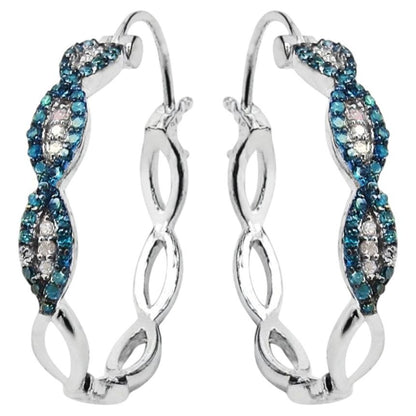 Blue Diamond Earrings With White Diamonds 0.46 Carats Sterling Silver