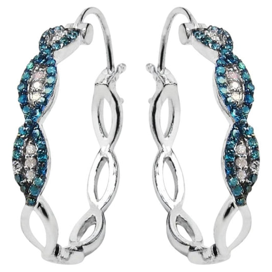Blue Diamond Earrings With White Diamonds 0.46 Carats Sterling Silver