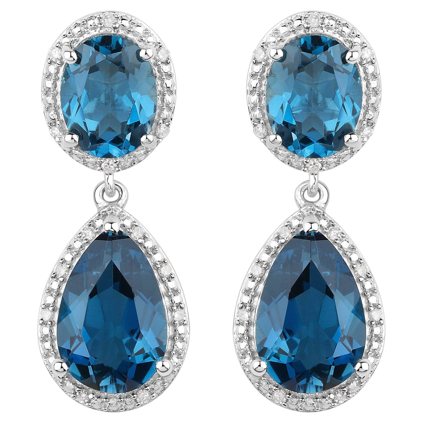 London Blue Topaz Earrings Diamond Setting 11.45 Carats Total