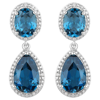 London Blue Topaz Earrings Diamond Setting 11.45 Carats Total