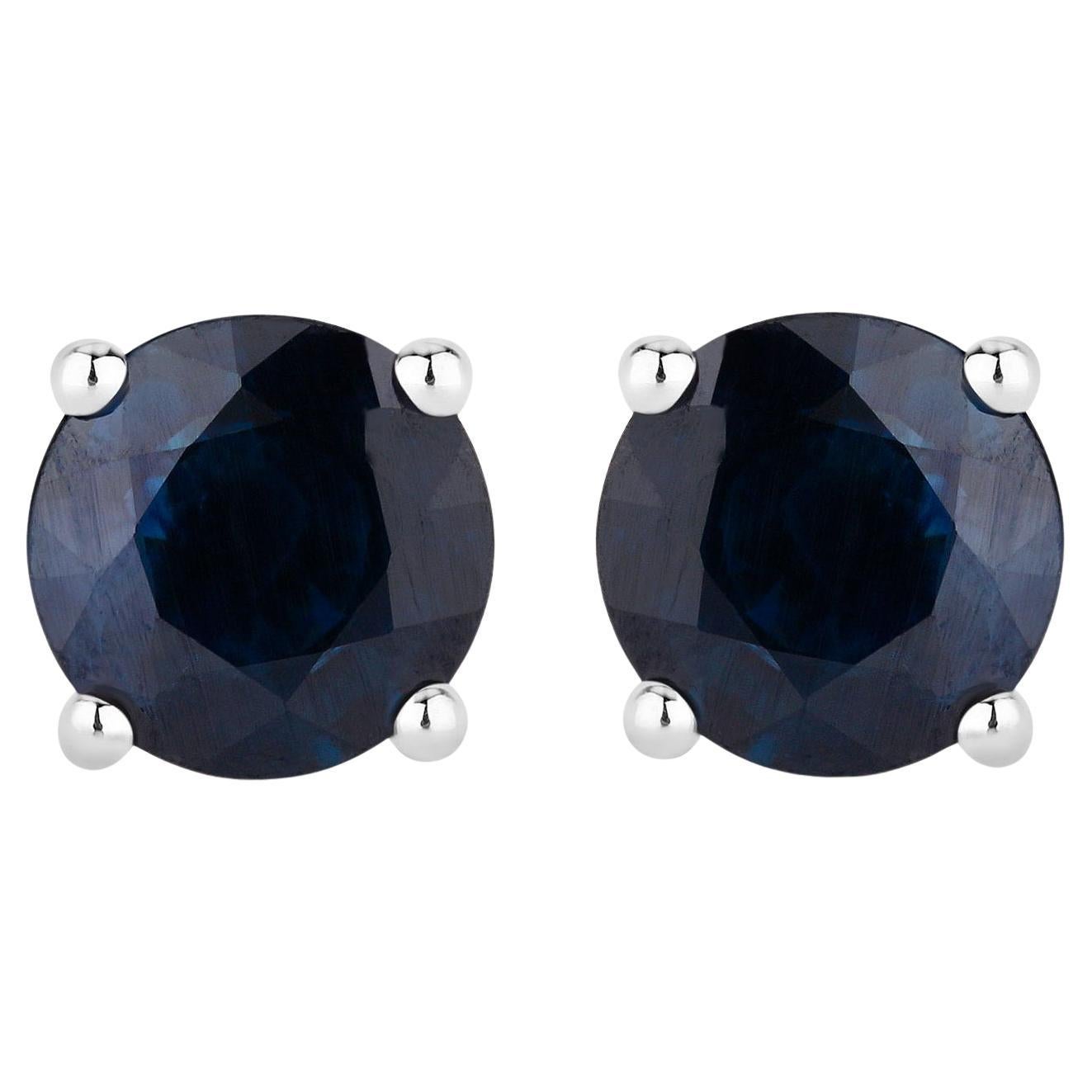 Natural Blue Sapphire Earrings 1.68 Carats 14K White Gold