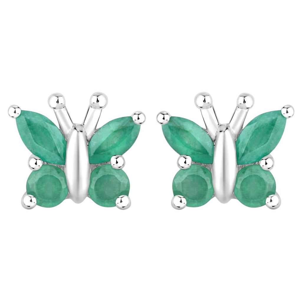Emerald Butterfly Stud Earrings 0.84 Carats Sterling Silver