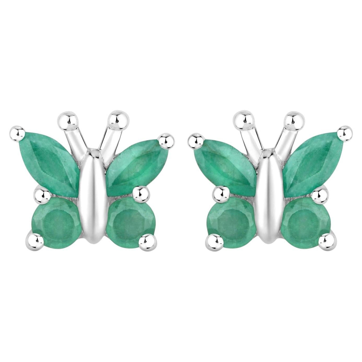 Emerald Butterfly Stud Earrings 0.84 Carats Sterling Silver