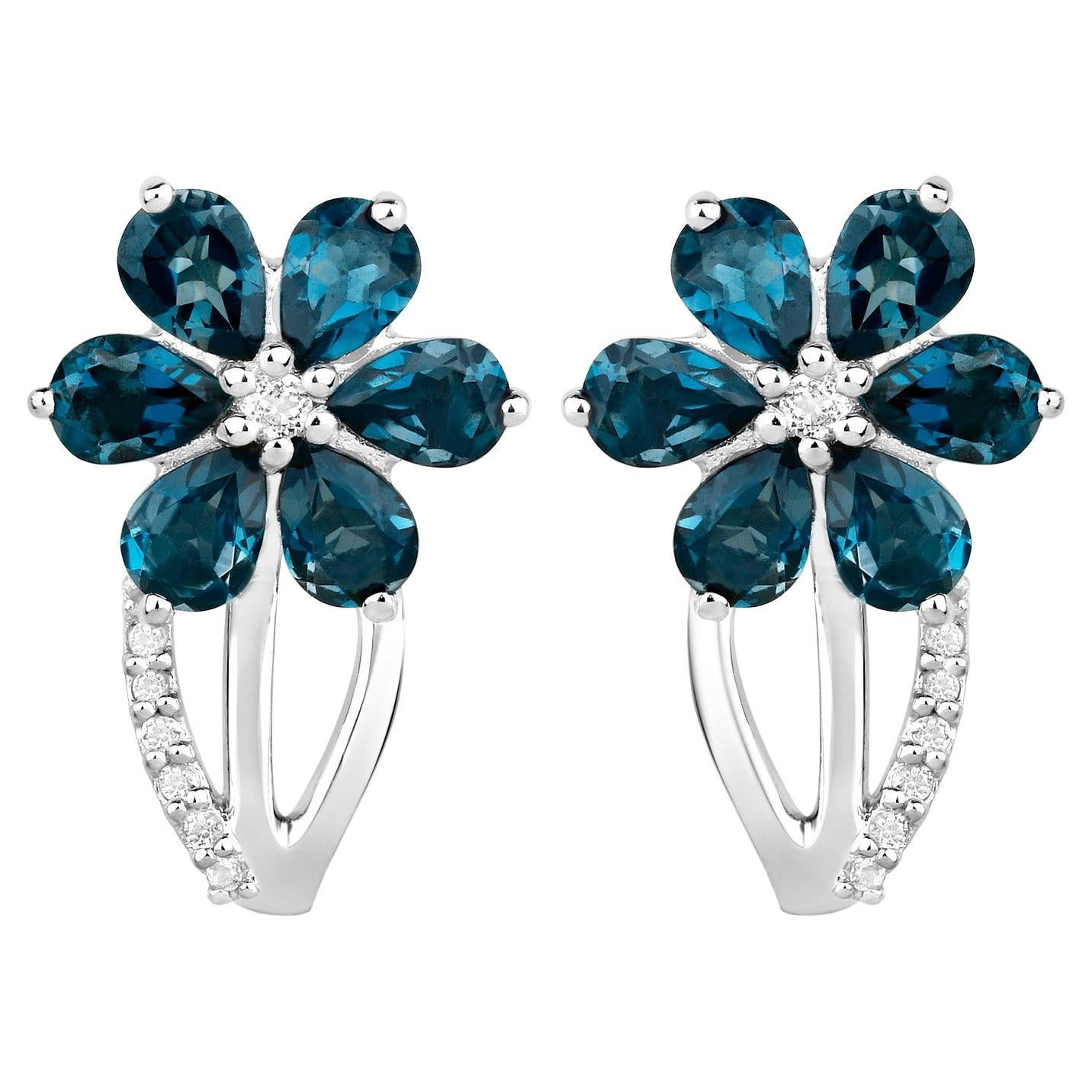 London Blue Topaz Floral Earrings 2.1 Carats Silver