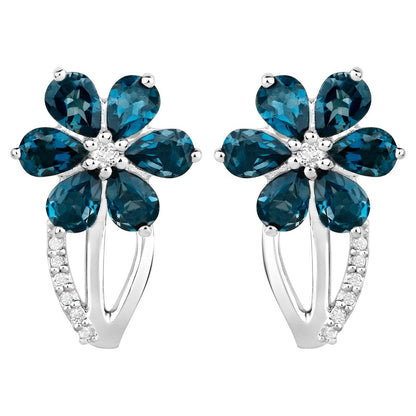 London Blue Topaz Floral Earrings 2.1 Carats Silver