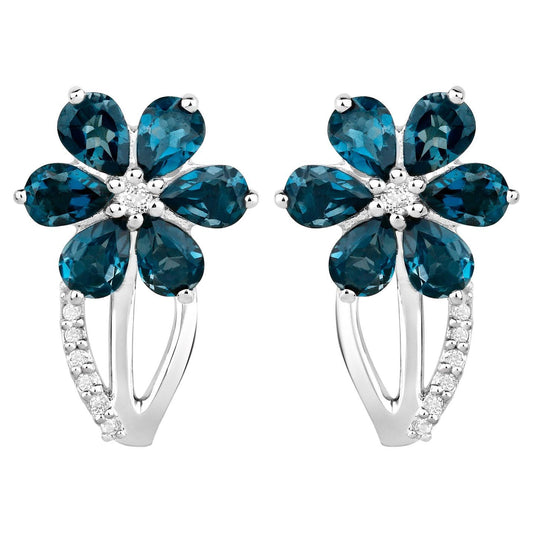 London Blue Topaz Floral Earrings 2.1 Carats Silver