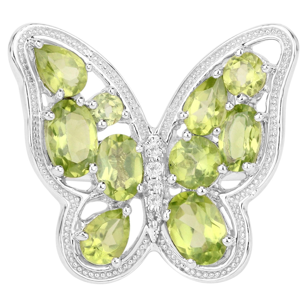 Peridot Butterfly Ring With White Topaz 4.47 Carats Sterling Silver